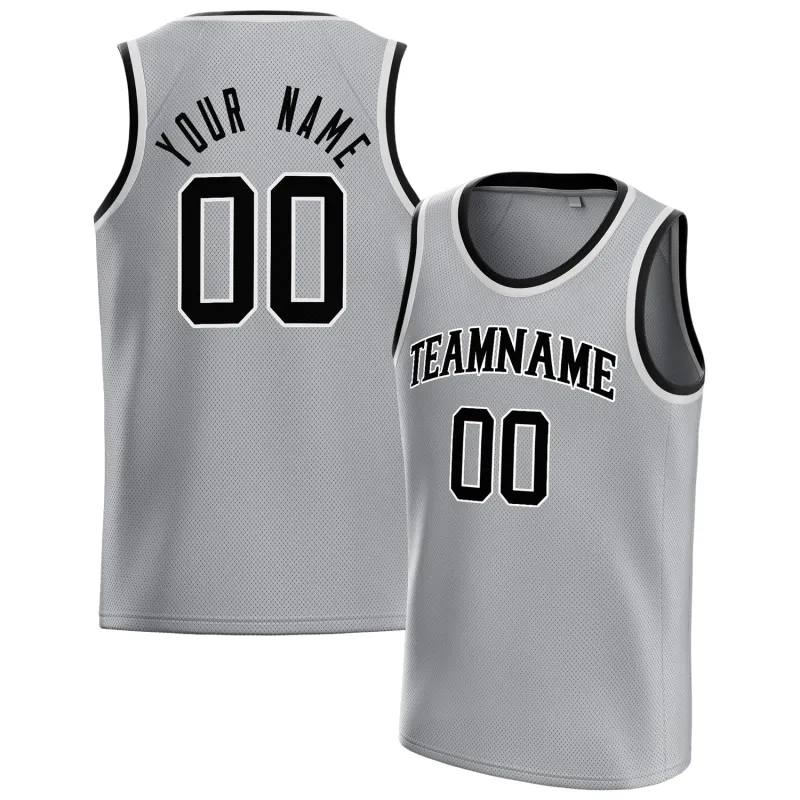 Custom Gray Black Solid-Color Basketball Jersey made by Tailorly