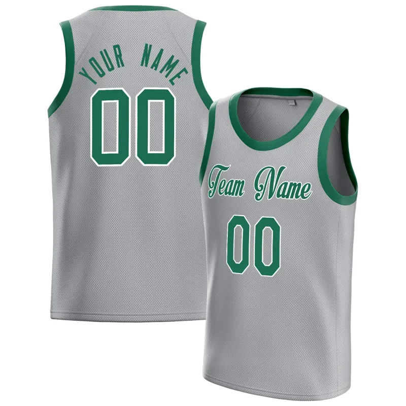 Custom Gray Kelly-Green Solid-Color Basketball Jersey sold by Tailorly