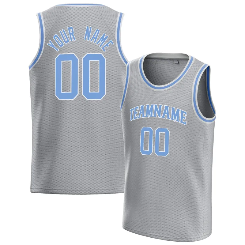 Custom Gray Light-Blue Solid-Color Basketball Jersey sold by Tailorly