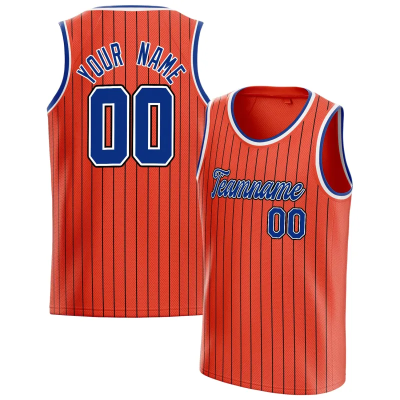Custom Orange Royal Black-Pinstripe Basketball Jersey sold by Tailorly