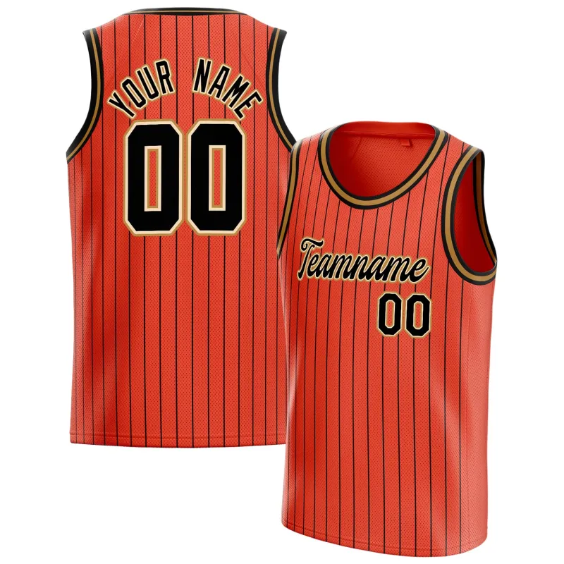 Custom Orange Black Black-Pinstripe Basketball Jersey sold by Tailorly