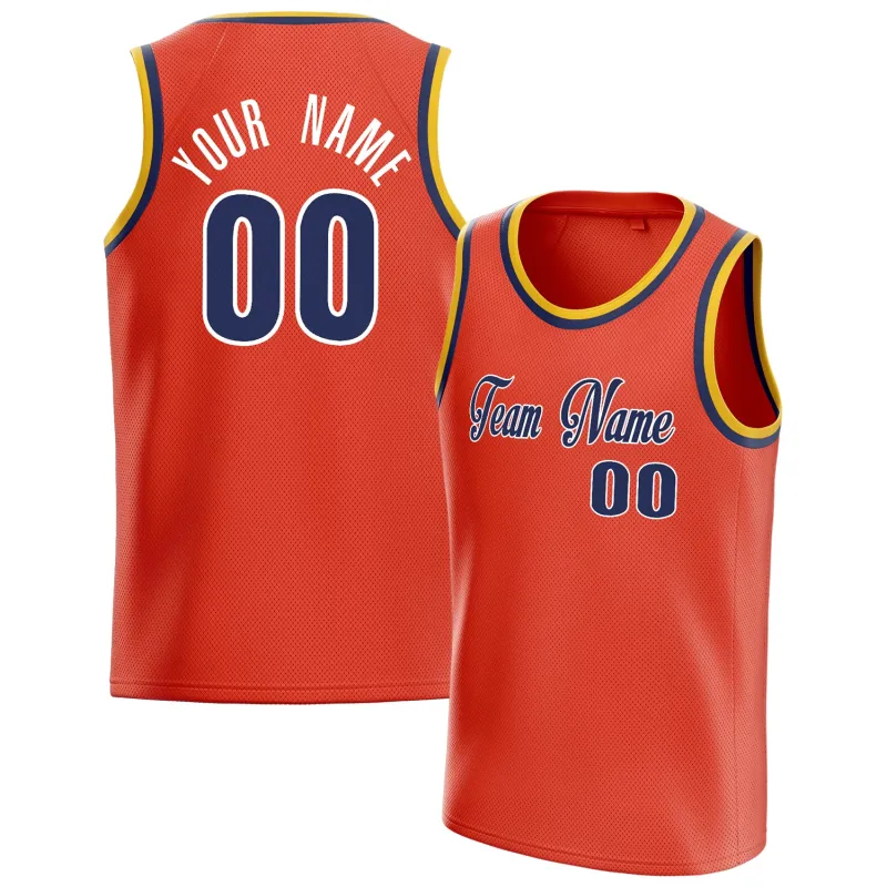 Custom Orange Navy Solid-Color Basketball Jersey made by Tailorly