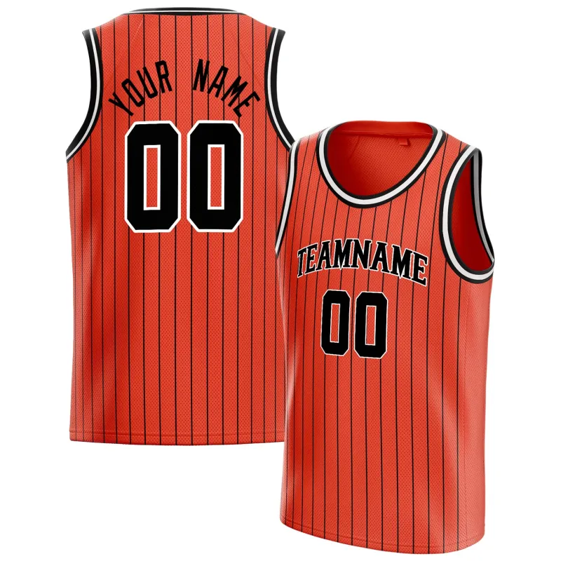 Custom Orange Black Black-Pinstripe Basketball Jersey sold by Tailorly