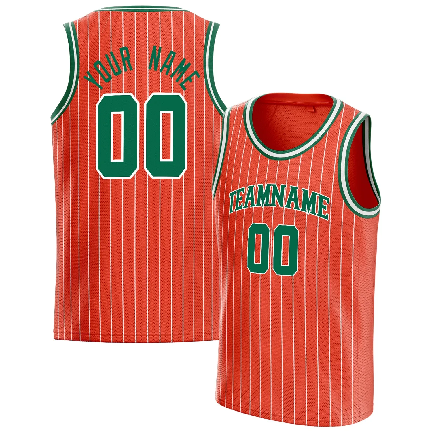 Custom Orange Kelly-Green White-Pinstripe Basketball Jersey sold by Tailorly