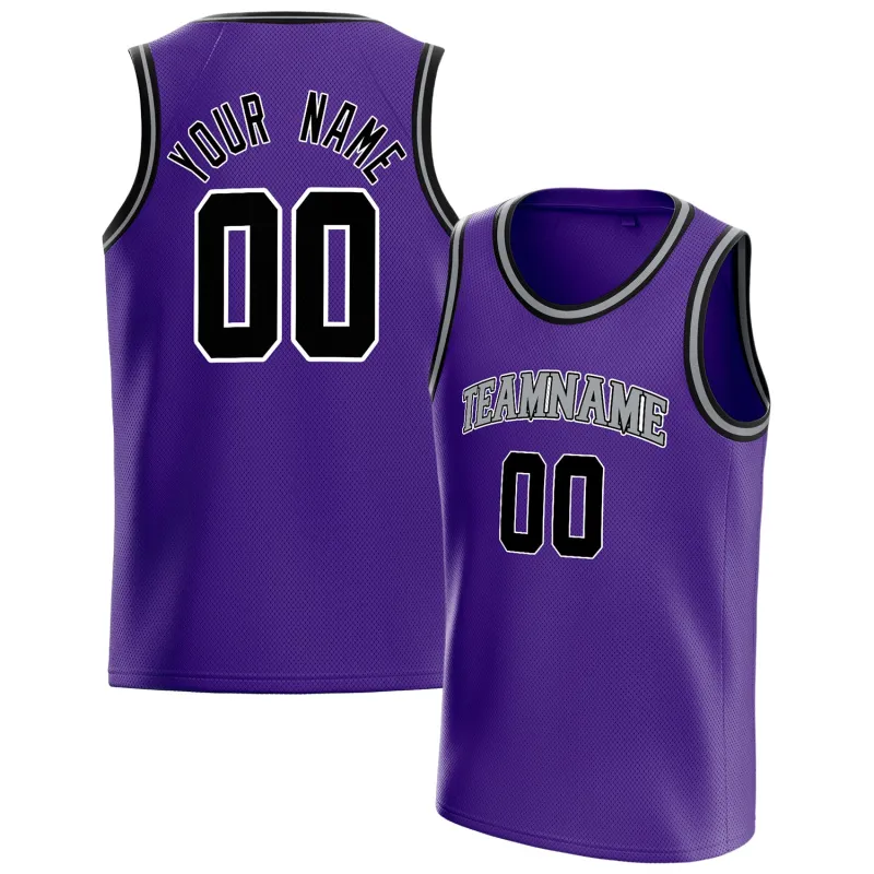 Custom Purple Black White-Pinstripe Basketball Jersey sold by Tailorly