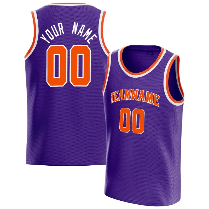 Custom Purple Orange White-Pinstripe Basketball Jersey sold by Tailorly