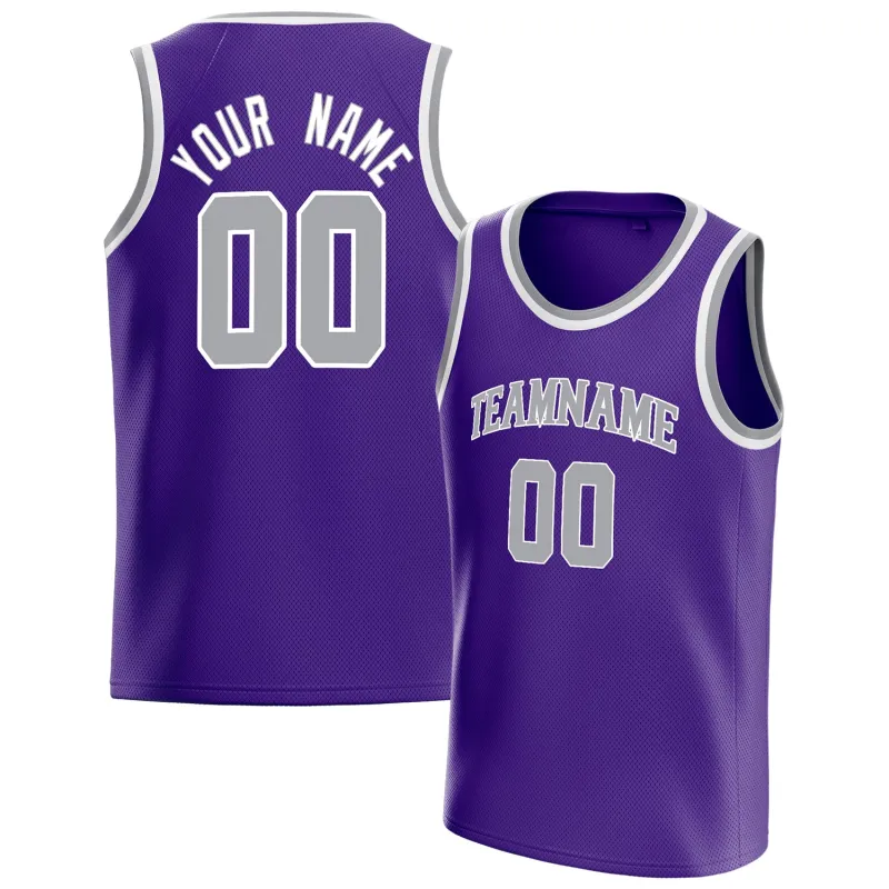 Custom Purple Gray White-Pinstripe Basketball Jersey sold by Tailorly