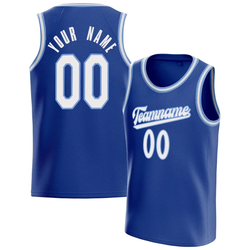Custom Royal White Solid-Color Basketball Jersey made by Tailorly
