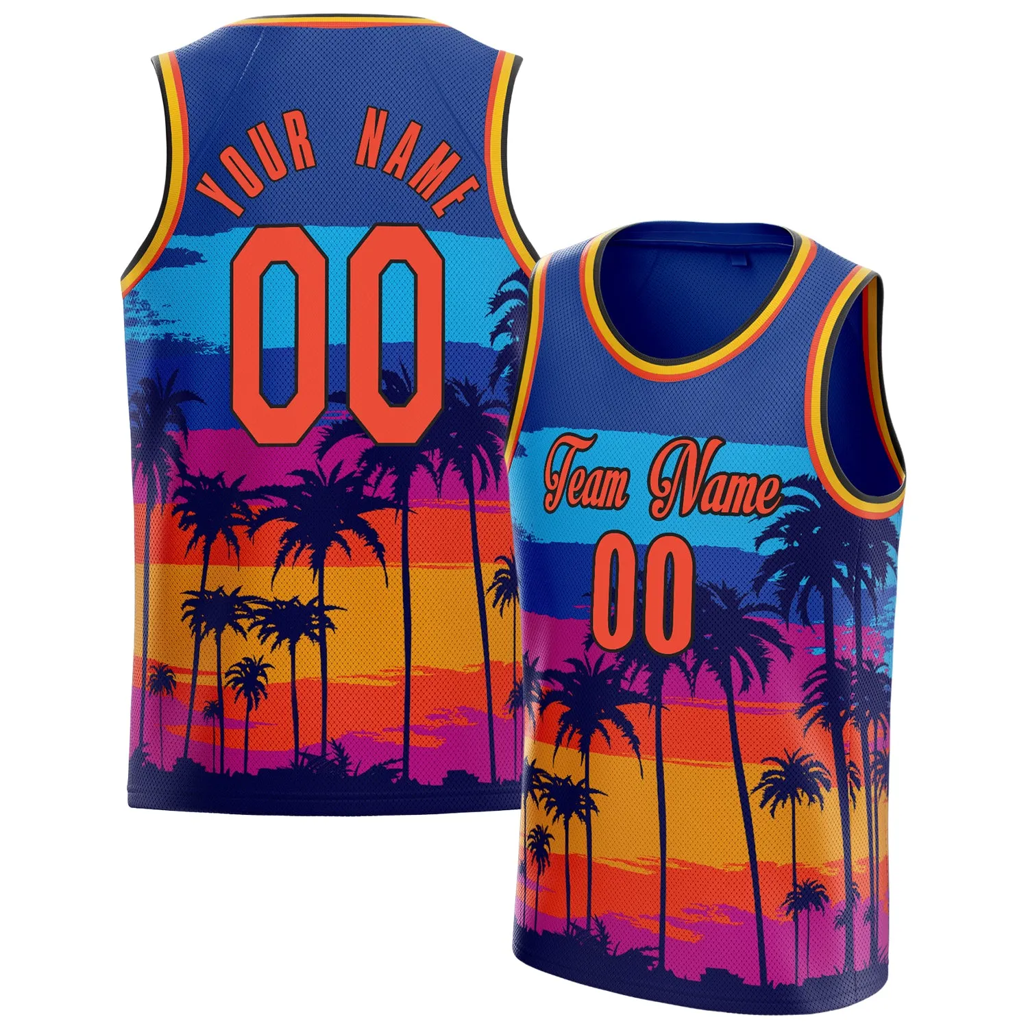 Custom Royal Orange Tropical-Hawaii-Palm-Leaves Basketball Jersey sold by Tailorly