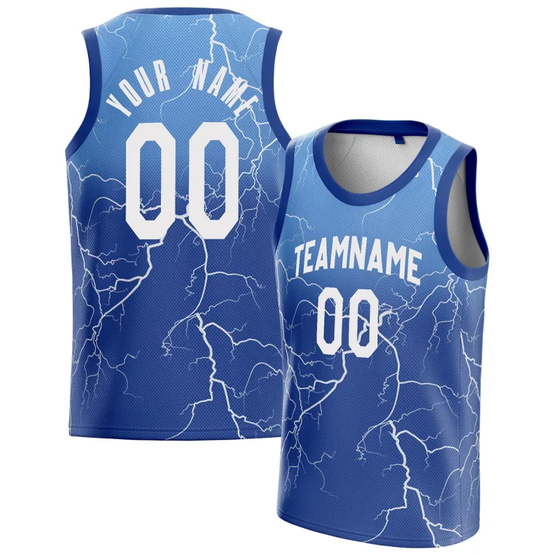 Custom Royal White Lightning Basketball Jersey sold by Tailorly