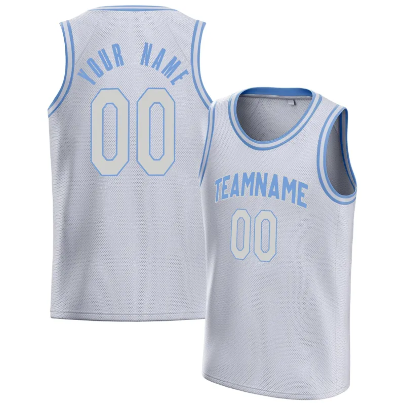 Custom White Light-Blue Solid-Color Basketball Jersey sold by Tailorly