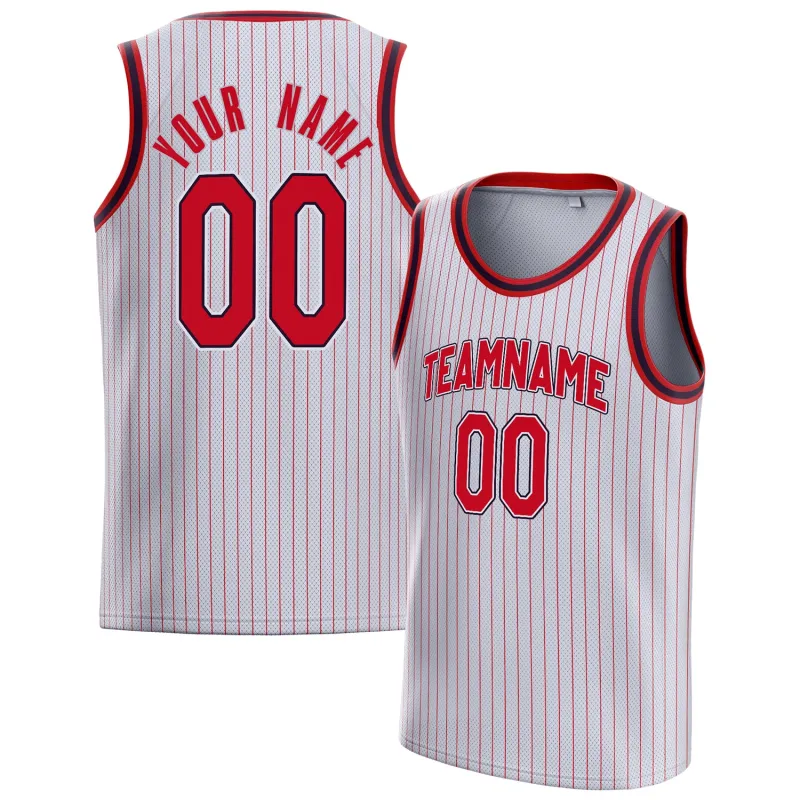 Custom White Red Red-Pinstripe Basketball Jersey sold by Tailorly