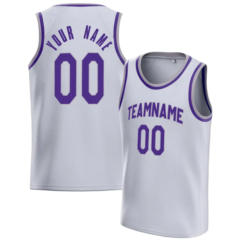 Custom White Purple Solid-Color Basketball Jersey made by Tailorly