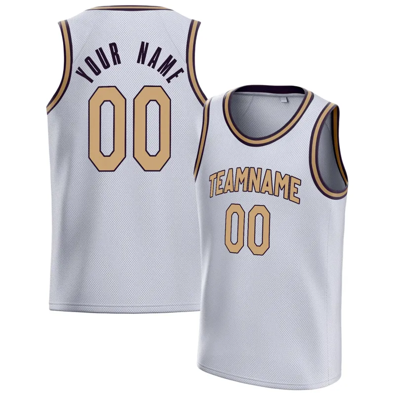 Custom White Old-Gold Solid-Color Basketball Jersey sold by Tailorly