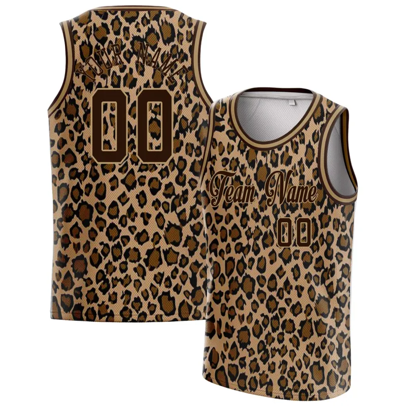Custom Brown Old-Gold Leopard-Print Basketball Jersey sold by Tailorly