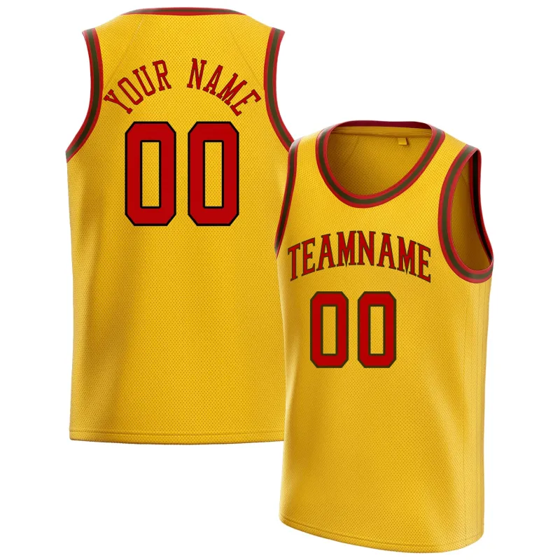 Custom Gold Red Solid-Color Basketball Jersey made by Tailorly