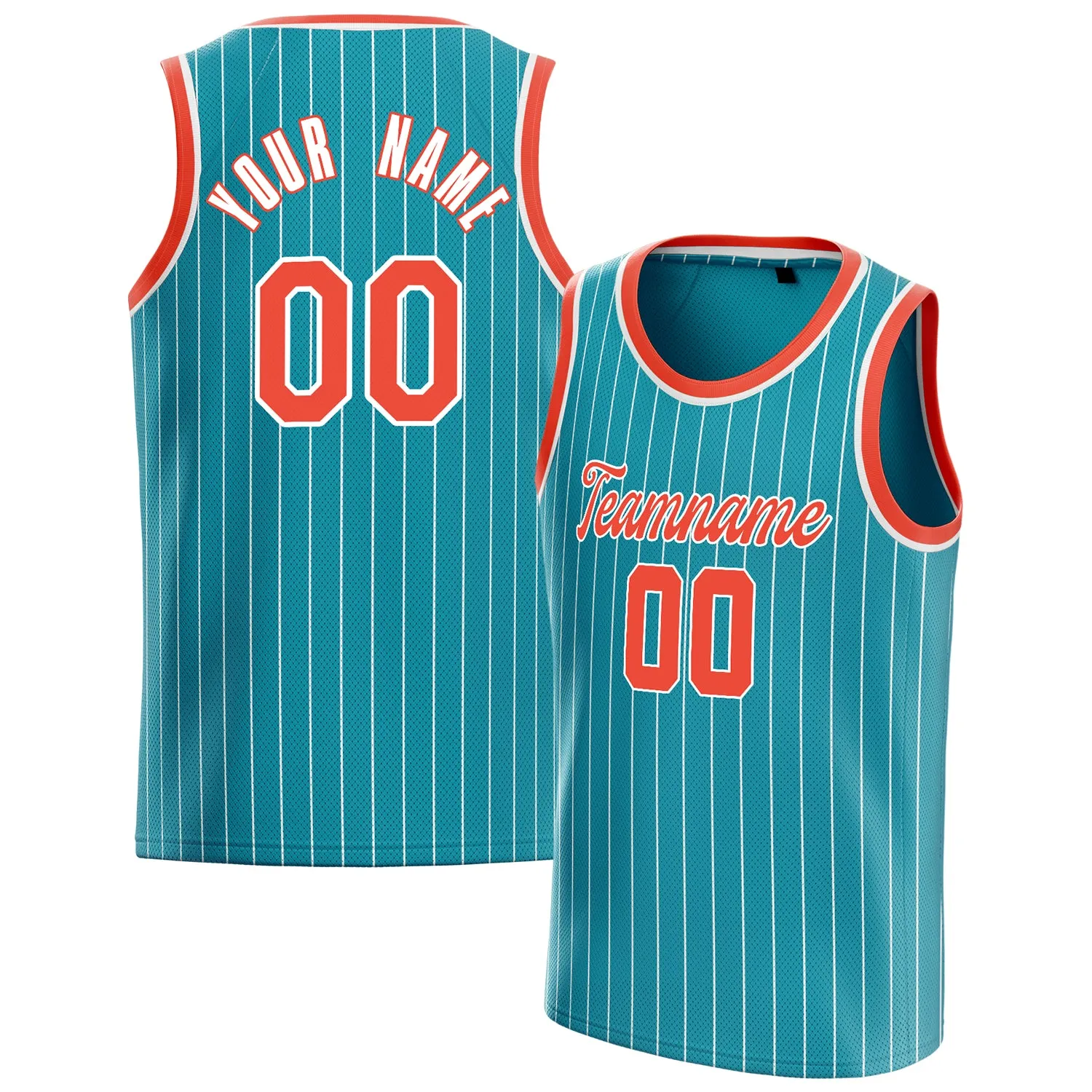 Custom Teal Orange White-Pinstripe Basketball Jersey sold by Tailorly