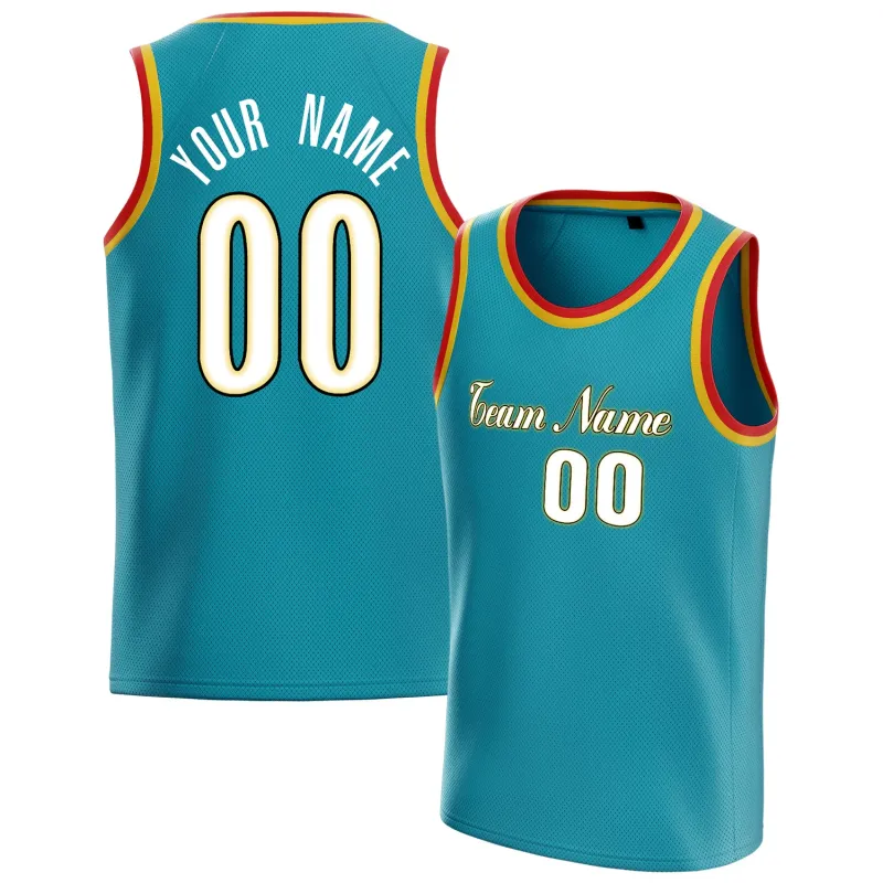 Custom Teal White Solid-Color Basketball Jersey sold by Tailorly