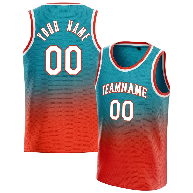 Custom Teal Orange Fade Basketball Jersey made by Tailorly