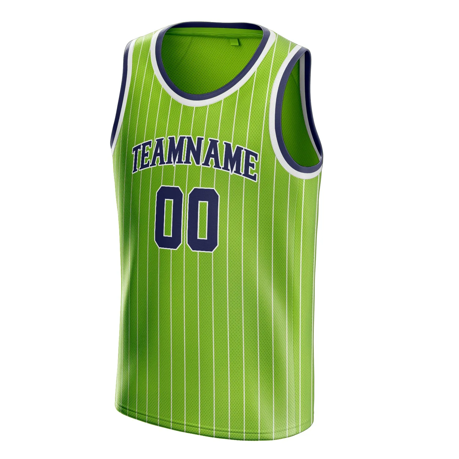 Custom Neon-Green Navy White-Pinstripe Basketball Jersey sold by Tailorly product image thumbnail 3
