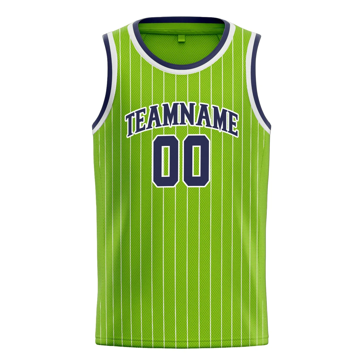 Custom Neon-Green Navy White-Pinstripe Basketball Jersey sold by Tailorly product image thumbnail 2
