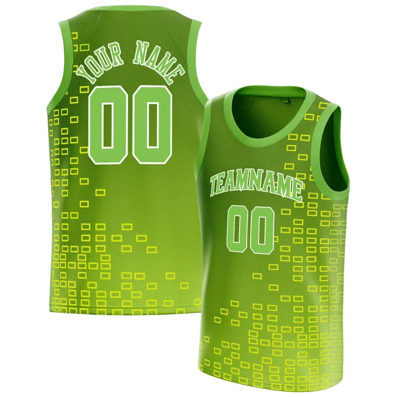 Custom Neon-Green White Neck Basketball Jersey sold by Tailorly