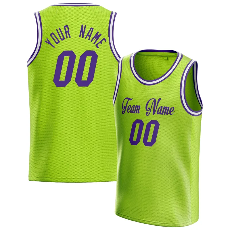 Custom Neon-Green Purple Solid-Color Basketball Jersey sold by Tailorly
