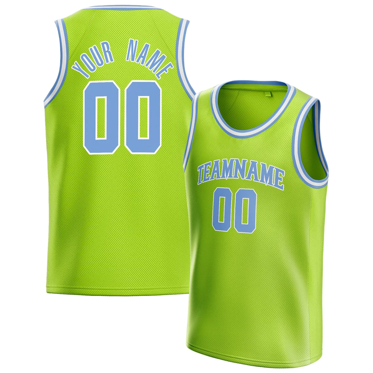 Custom Neon-Green Light-Blue Solid-Color Basketball Jersey sold by Tailorly