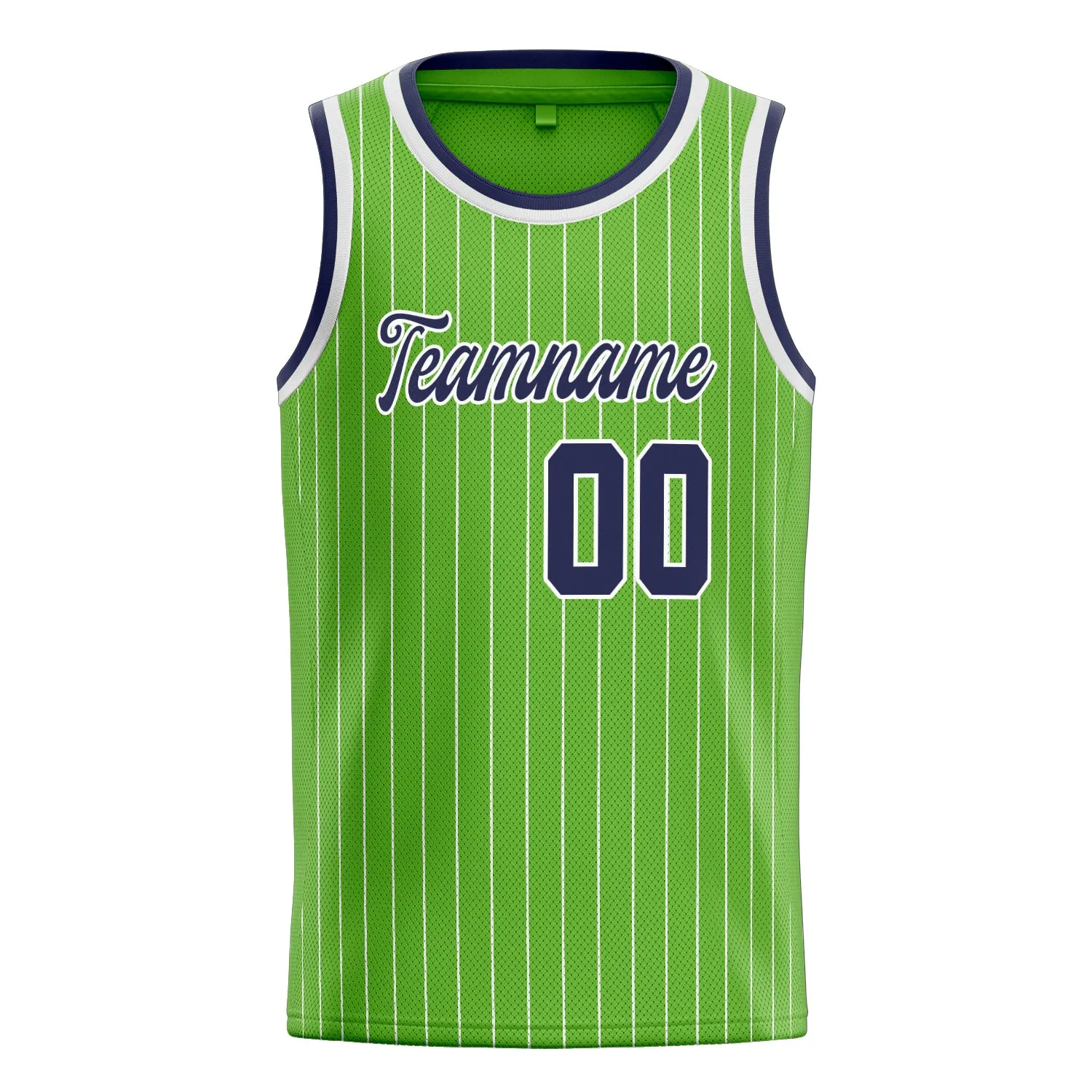 Custom Neon-Green Navy White-Pinstripe Basketball Jersey sold by Tailorly product image thumbnail 2