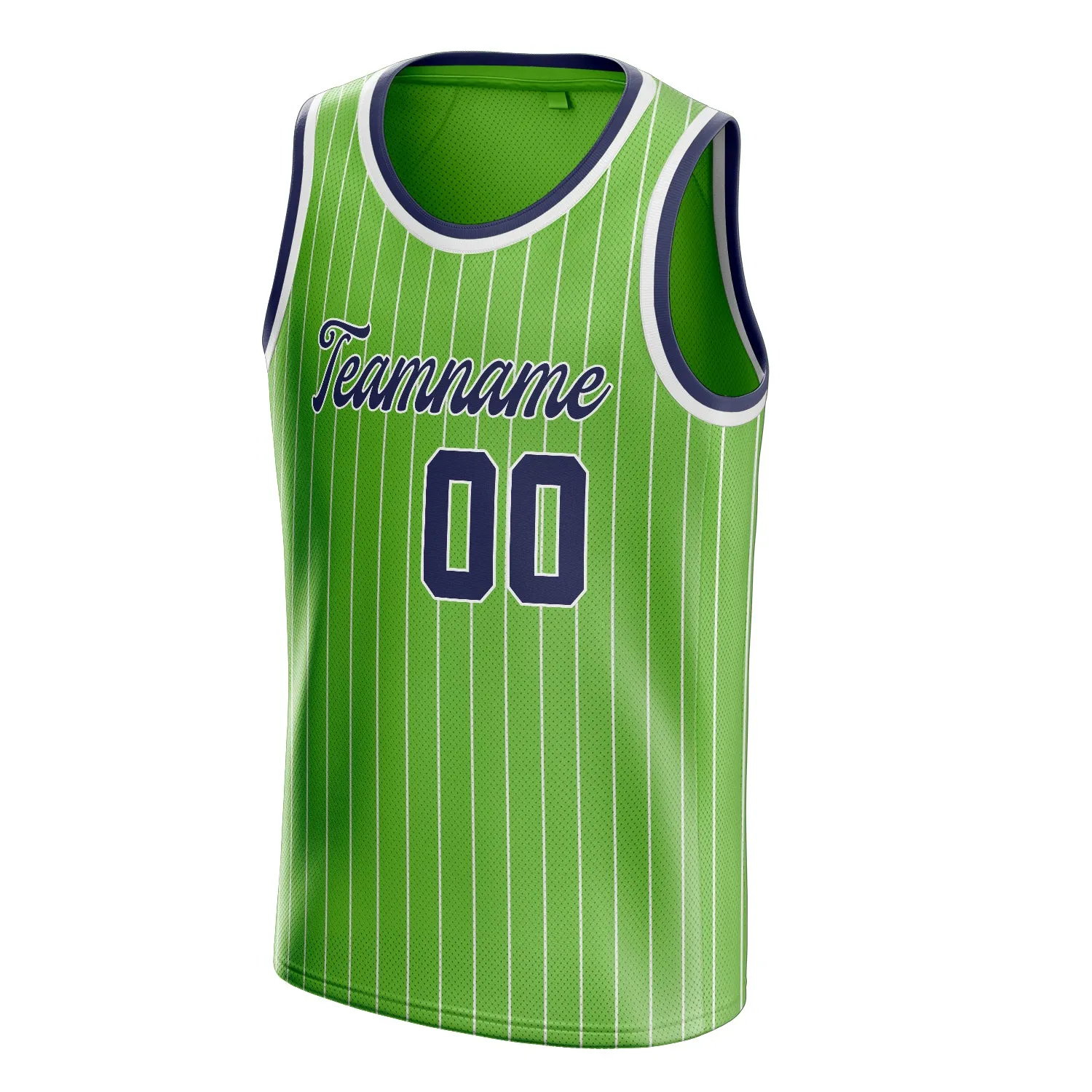 Custom Neon-Green Navy White-Pinstripe Basketball Jersey sold by Tailorly product image thumbnail 3