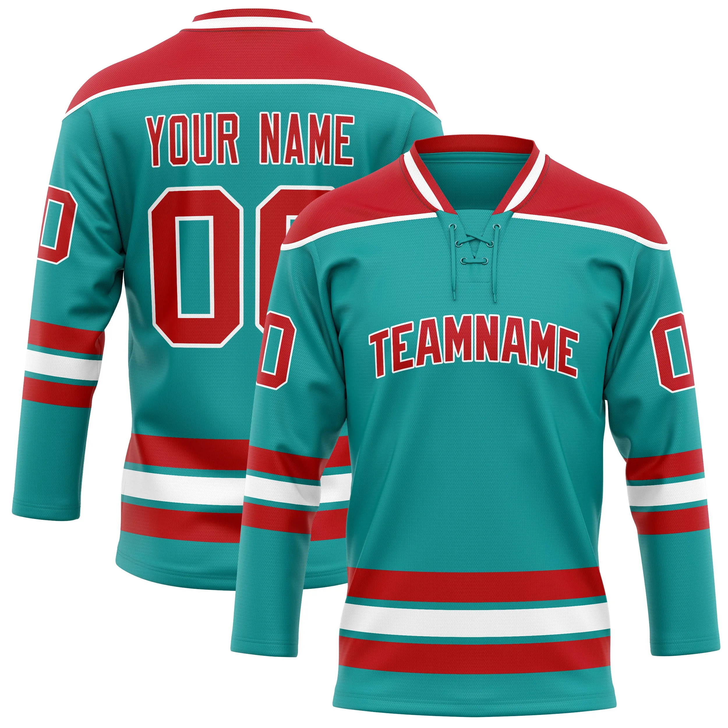 Custom Aqua Red Solid Colour Hockey Jersey sold by Tailorly