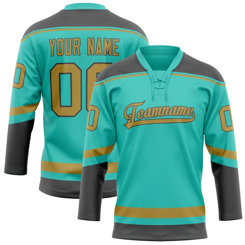 Custom Aqua Old Gold Solid Colour Hockey Jersey sold by Tailorly