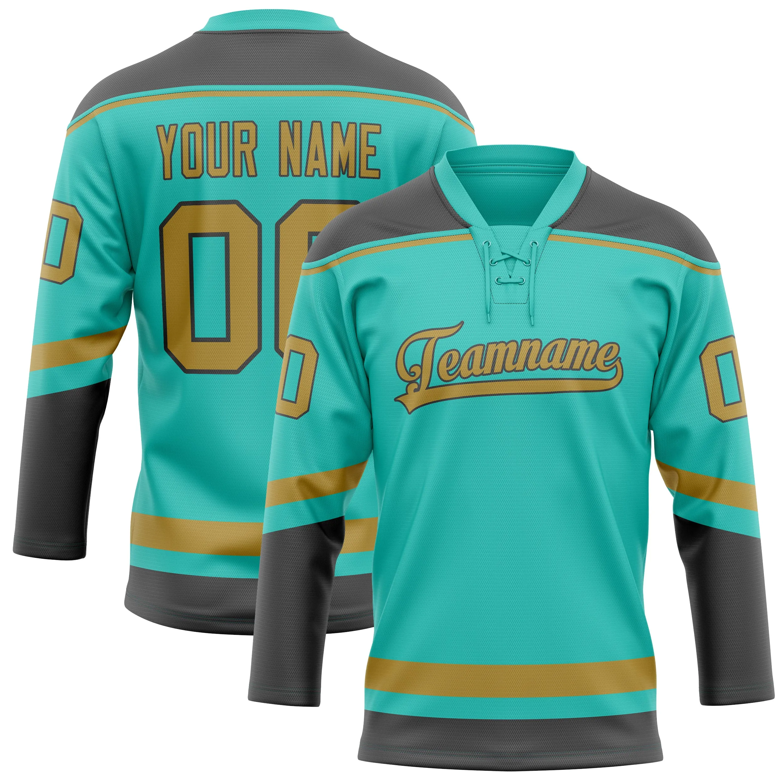 Custom Aqua Old Gold Solid Colour Hockey Jersey sold by Tailorly