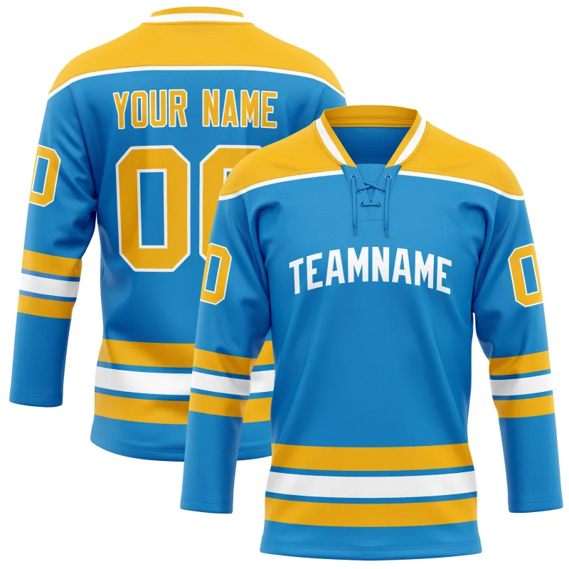 Custom Blue Gold Solid Colour Hockey Jersey sold by Tailorly