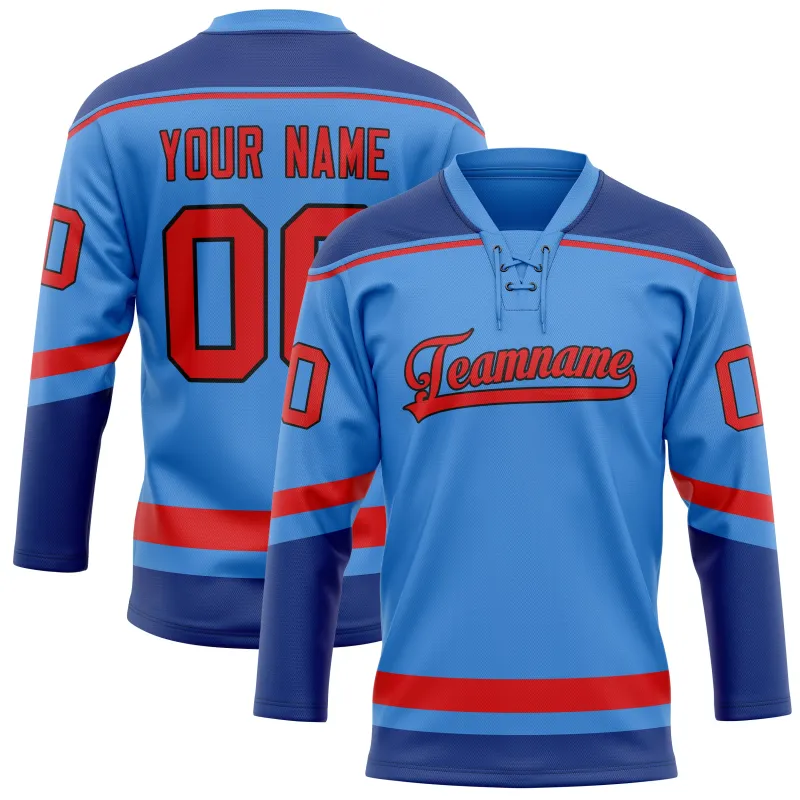Custom Electric Blue Red Solid Colour Hockey Jersey sold by Tailorly