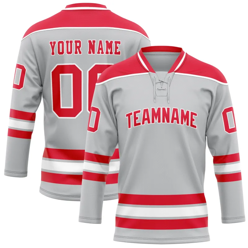 Custom Gray Red Solid Colour Hockey Jersey sold by Tailorly