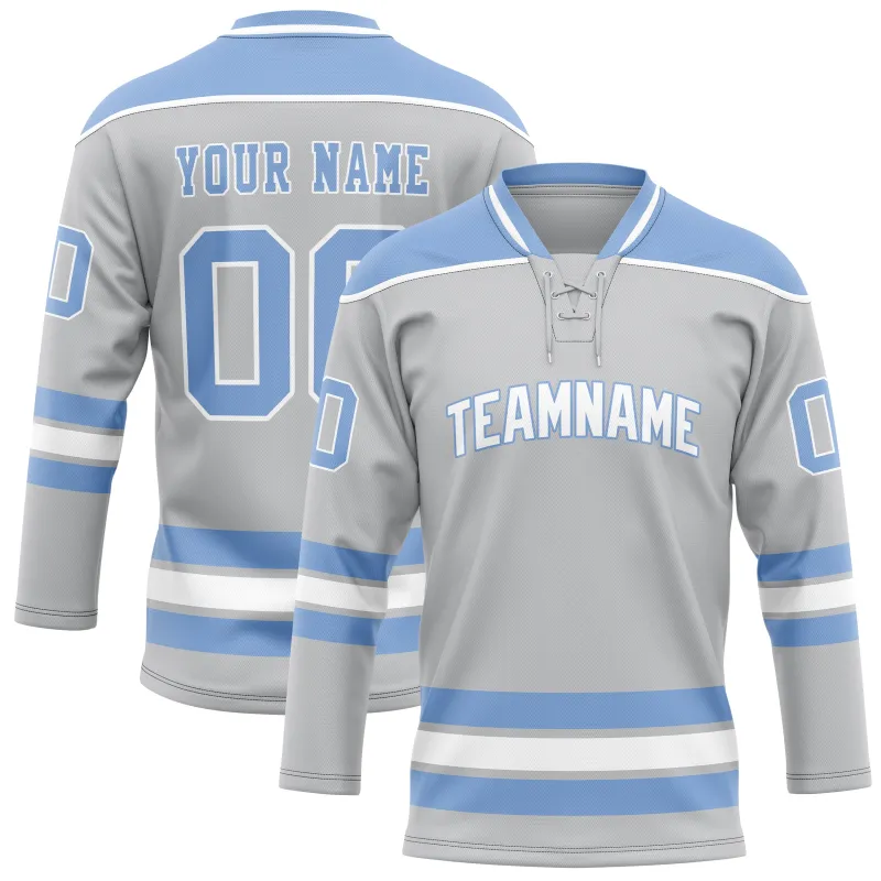Custom Gray Light Blue Solid Colour Hockey Jersey sold by Tailorly