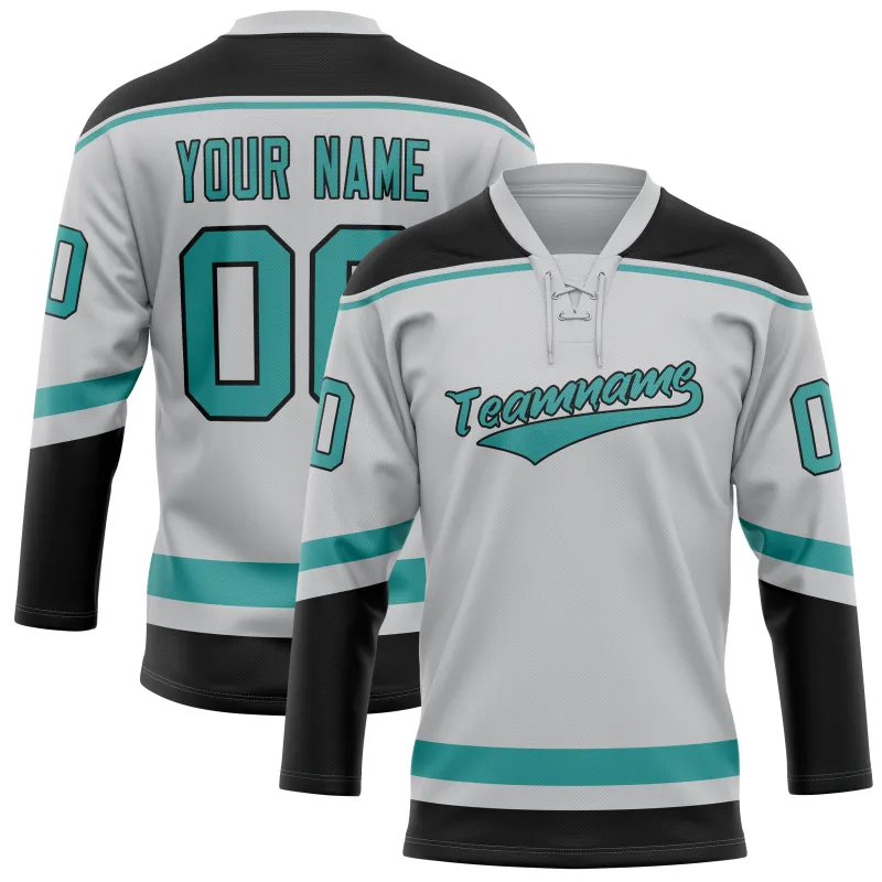Custom Gray Teal Solid Colour Hockey Jersey sold by Tailorly