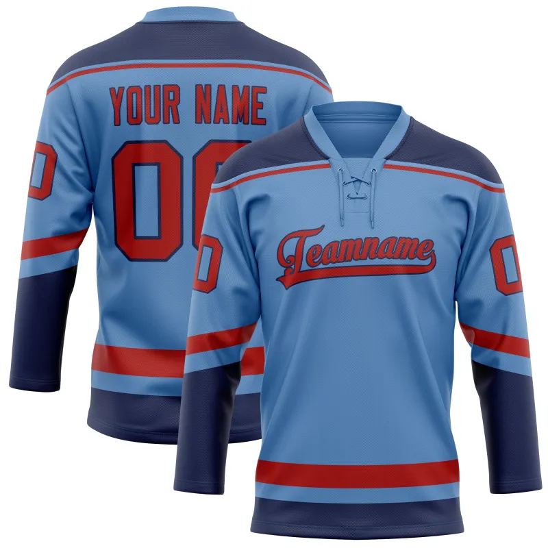 Custom Light Blue Red Solid Colour Hockey Jersey sold by Tailorly