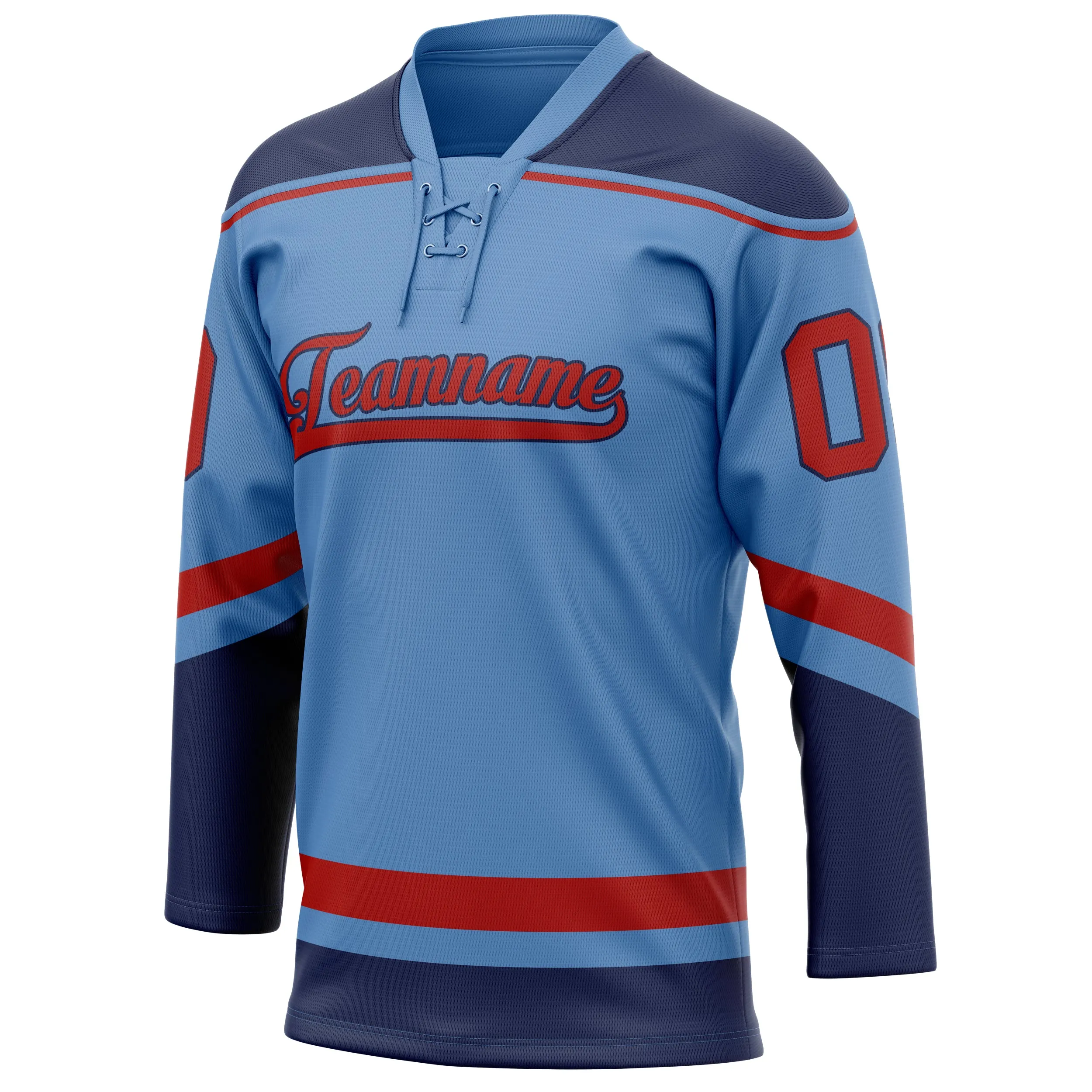 Custom Light Blue Red Solid Colour Hockey Jersey sold by Tailorly product image thumbnail 3