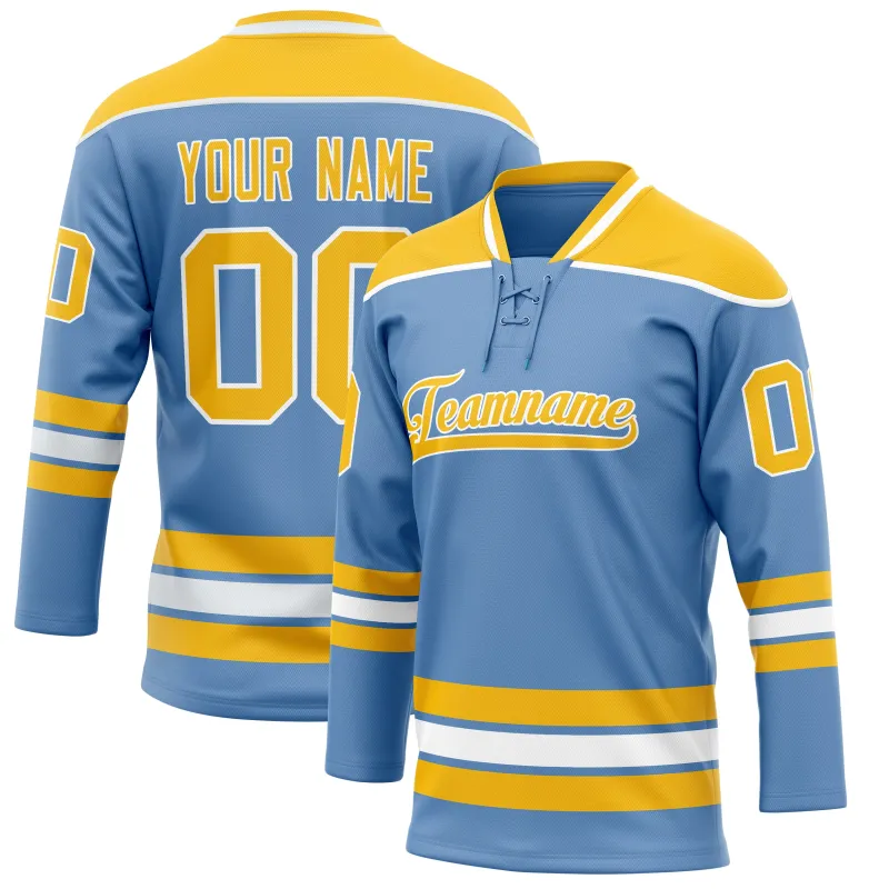 Custom Light Blue Gold Solid Colour Hockey Jersey sold by Tailorly