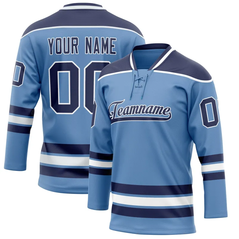 Custom Light Blue Navy Solid Colour Hockey Jersey sold by Tailorly