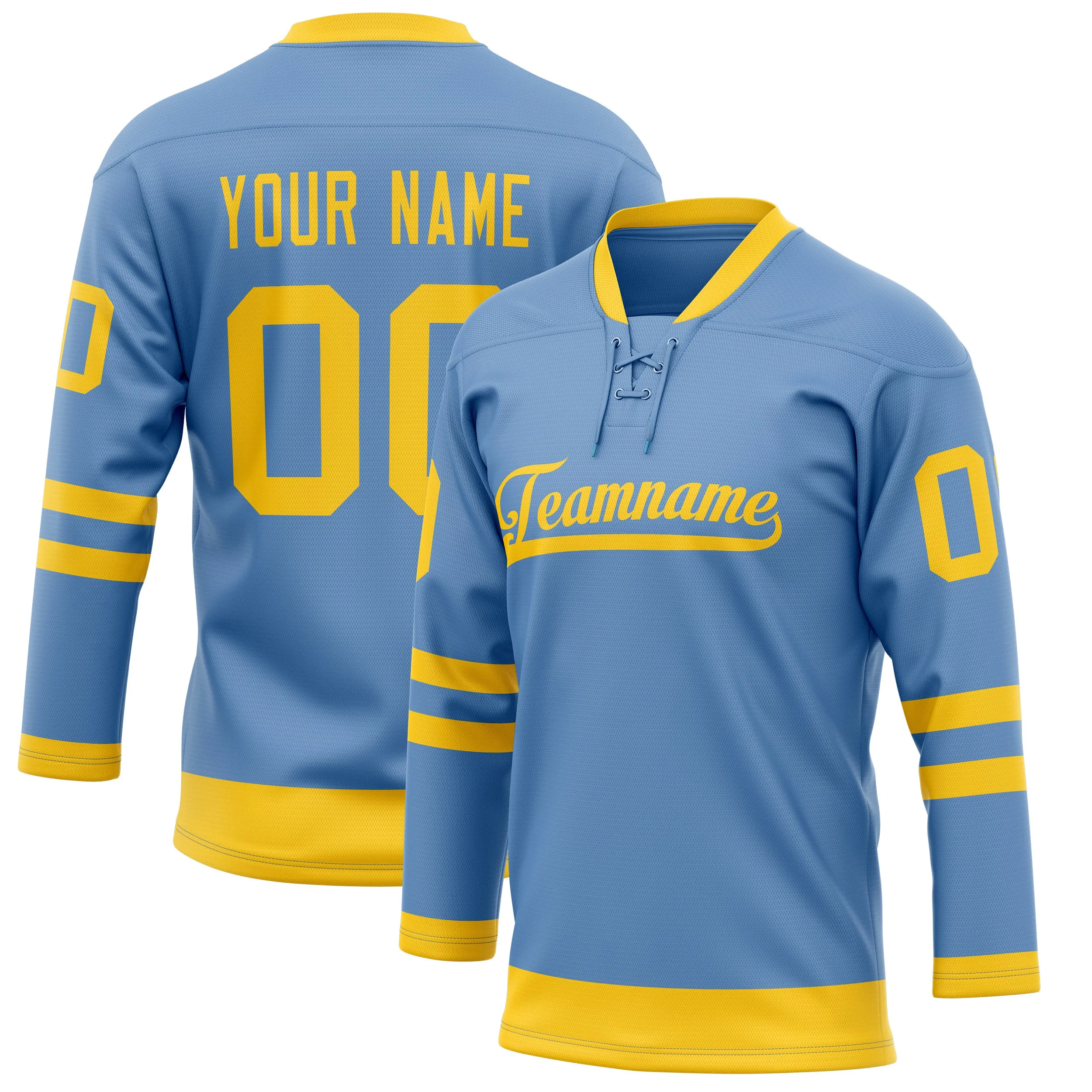 Custom Light Blue Gold Solid Colour Hockey Jersey sold by Tailorly