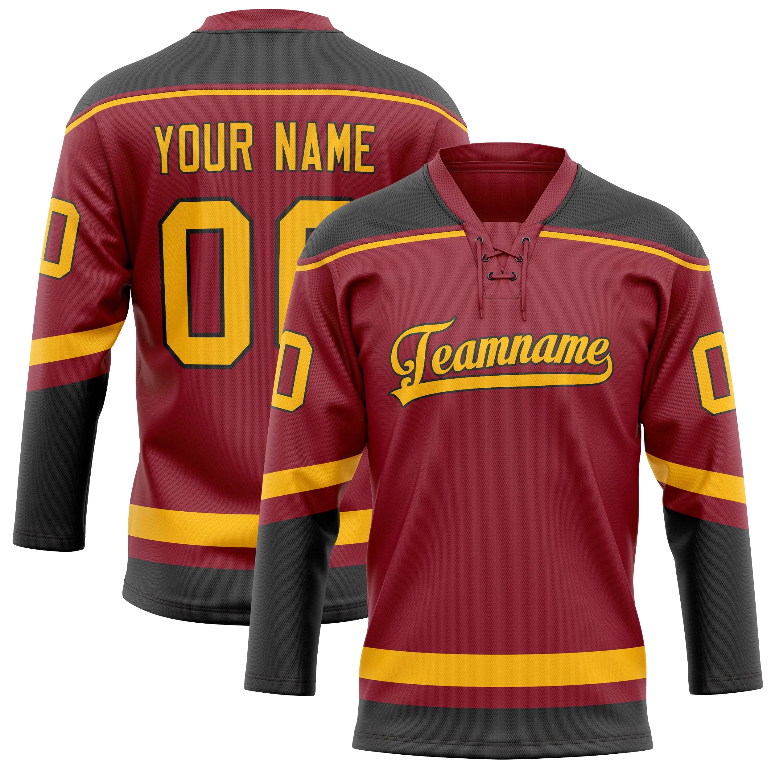 Custom Maroon Gold Solid Colour Hockey Jersey sold by Tailorly