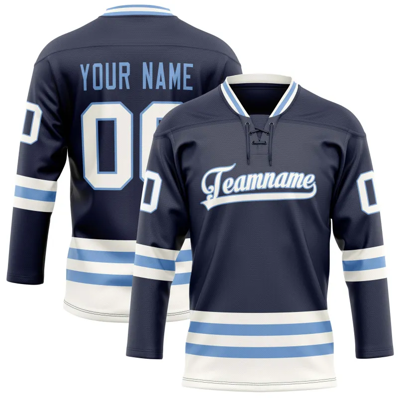 Custom Navy Light Blue Solid Colour Hockey Jersey sold by Tailorly