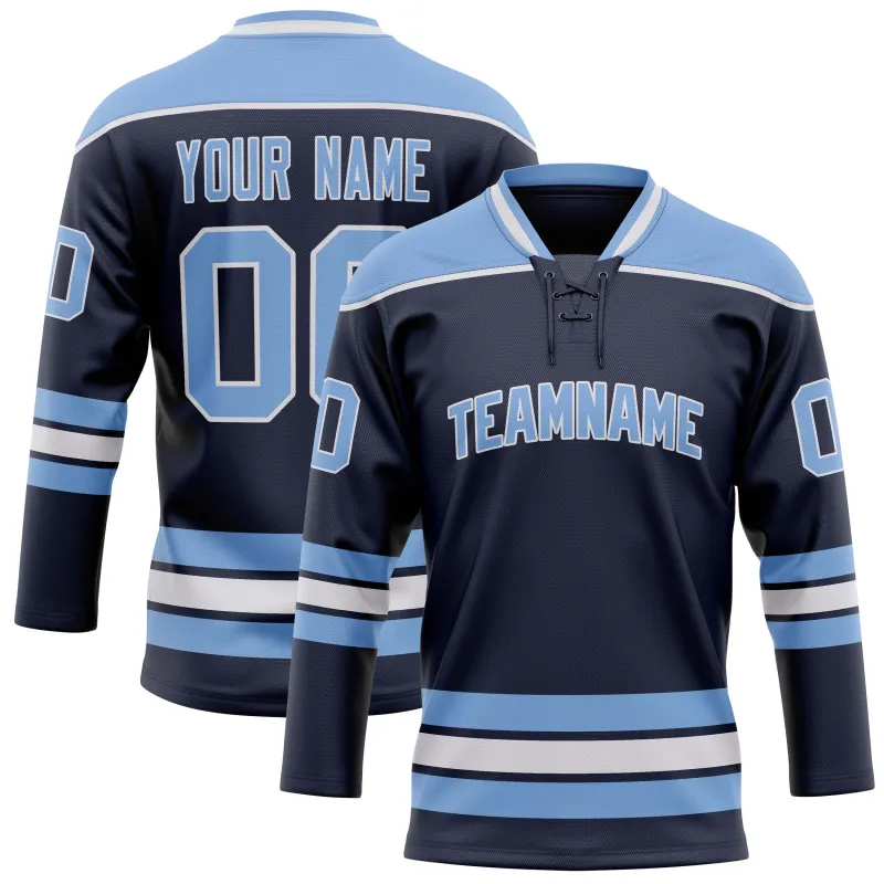 Custom Navy Light Blue Solid Colour Hockey Jersey sold by Tailorly