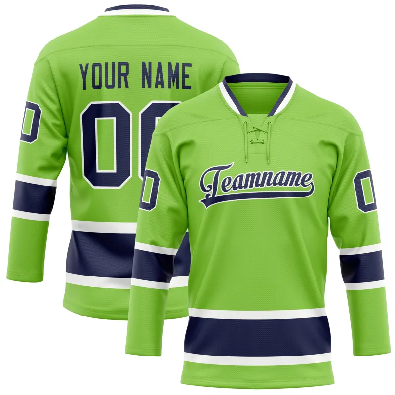 Custom Neon Green Navy Solid Colour Hockey Jersey sold by Tailorly
