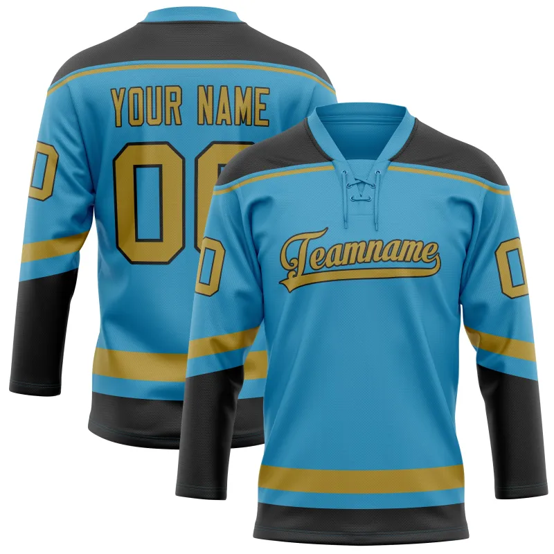 Custom Panther Blue Old Gold Solid Colour Hockey Jersey sold by Tailorly