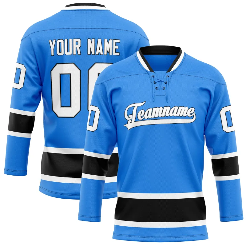 Custom Powder Blue Black Solid Colour Hockey Jersey sold by Tailorly