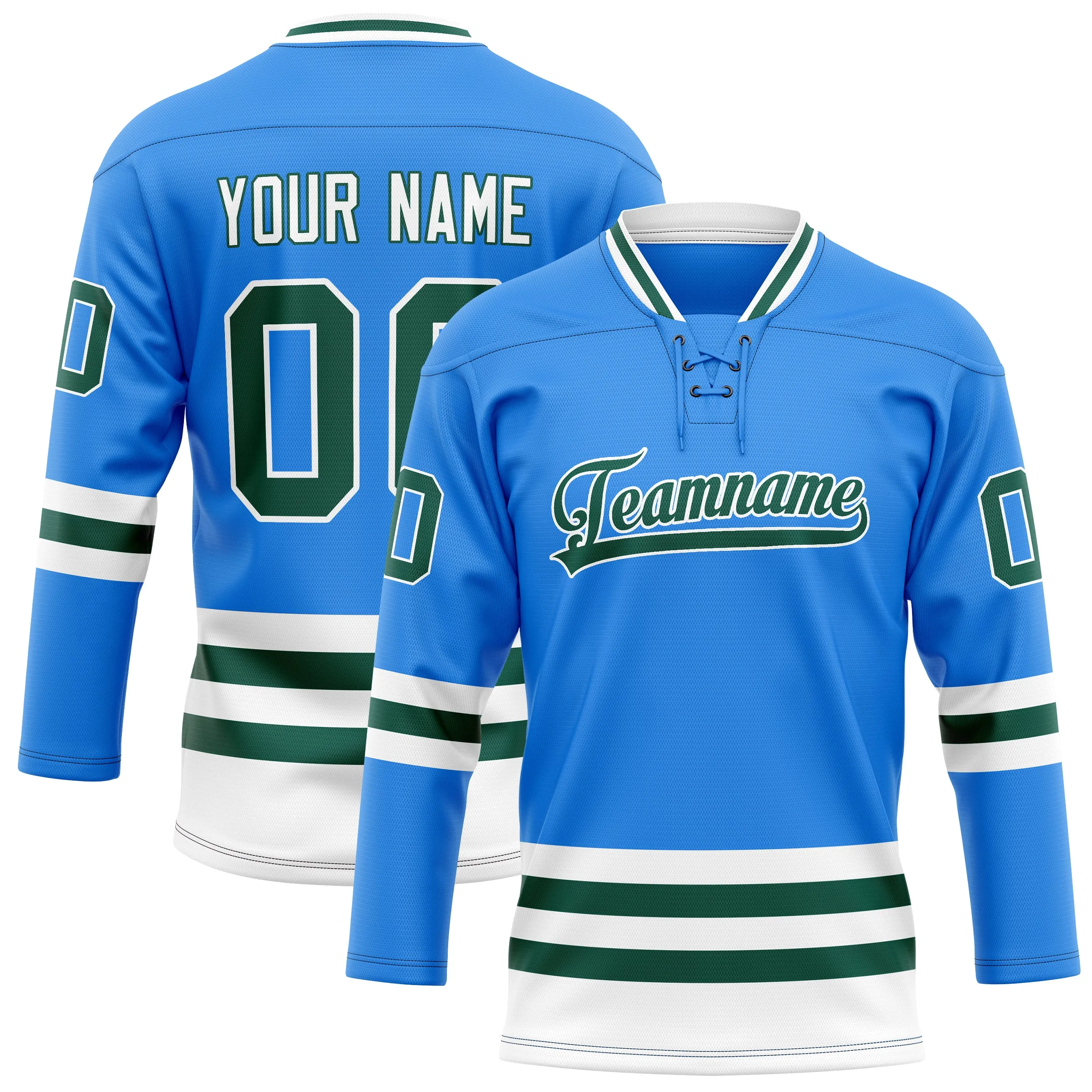 Custom Powder Blue Kelly Green Solid Colour Hockey Jersey sold by Tailorly